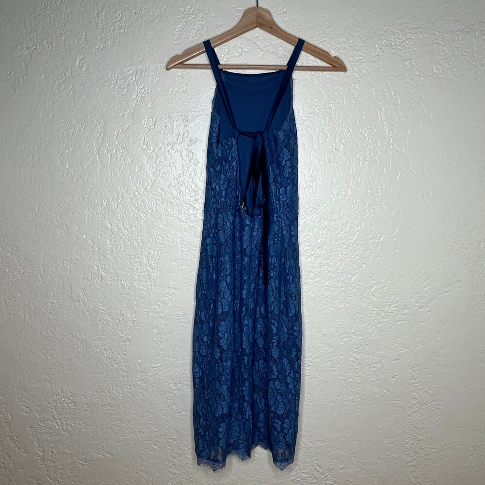 Lulus Women's Wishful Wanderings Blue Lace Halter Bodycon Midi Dress Size Medium - Picture 3 of 9